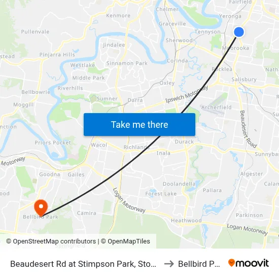 Beaudesert Rd at Stimpson Park, Stop 29 to Bellbird Park map