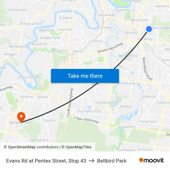 Evans Rd at Pentex Street, Stop 43 to Bellbird Park map