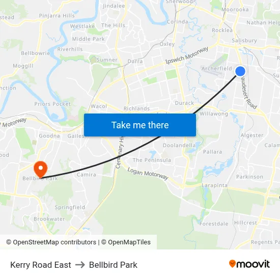 Kerry Road East to Bellbird Park map