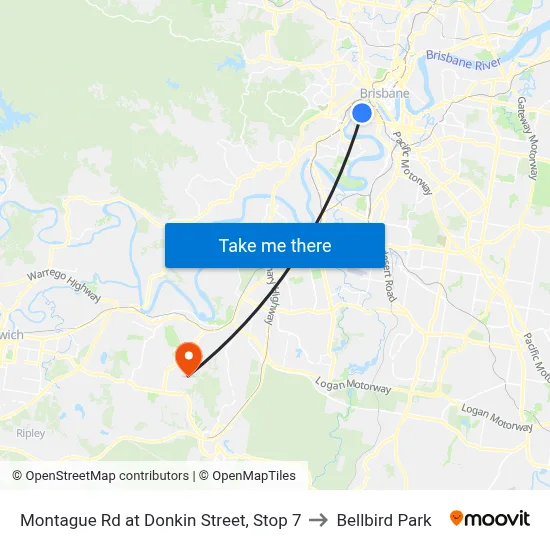 Montague Rd at Donkin Street, Stop 7 to Bellbird Park map