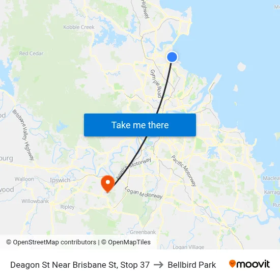 Deagon St Near Brisbane St, Stop 37 to Bellbird Park map