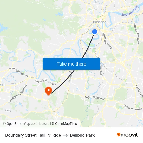 Boundary Street Hail 'N' Ride to Bellbird Park map