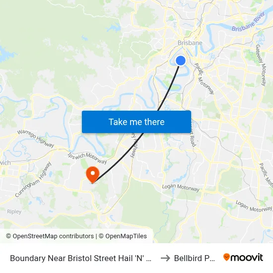 Boundary Near Bristol Street Hail 'N' Ride to Bellbird Park map
