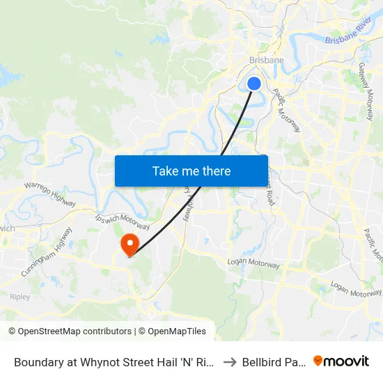 Boundary at Whynot Street Hail 'N' Ride to Bellbird Park map