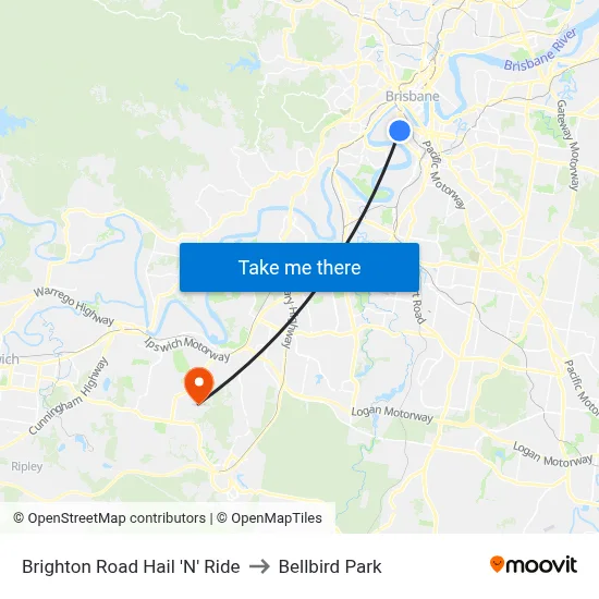 Brighton Road Hail 'N' Ride to Bellbird Park map