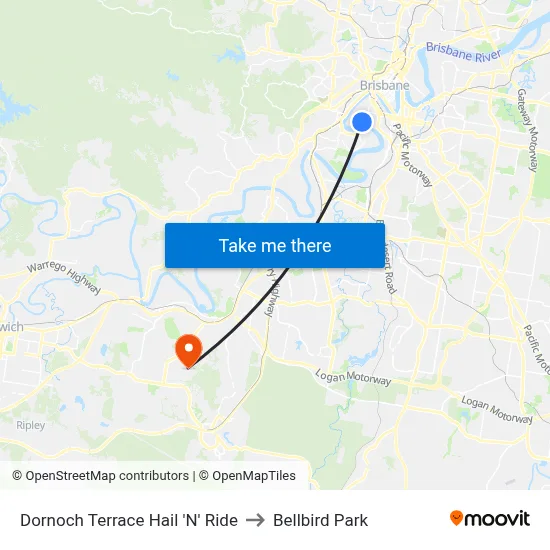 Dornoch Terrace Hail 'N' Ride to Bellbird Park map