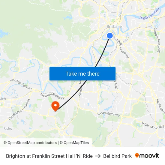 Brighton at Franklin Street Hail 'N' Ride to Bellbird Park map