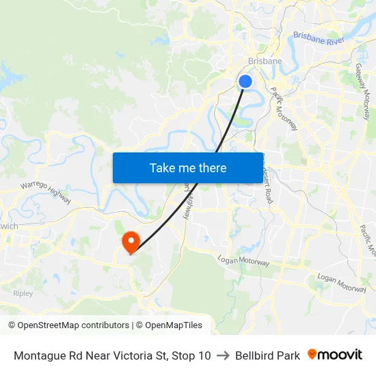 Montague Rd Near Victoria St, Stop 10 to Bellbird Park map