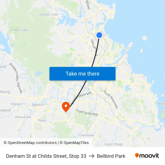 Denham St at Childs Street, Stop 33 to Bellbird Park map