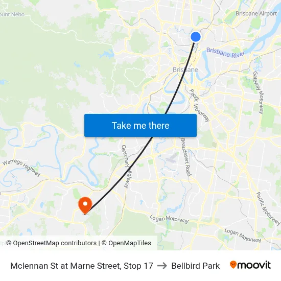 Mclennan St at Marne Street, Stop 17 to Bellbird Park map