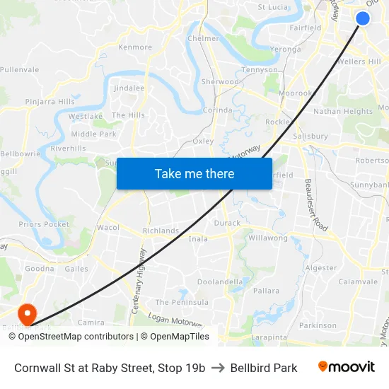 Cornwall St at Raby Street, Stop 19b to Bellbird Park map