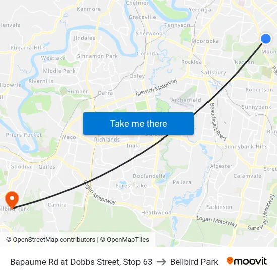 Bapaume Rd at Dobbs Street, Stop 63 to Bellbird Park map