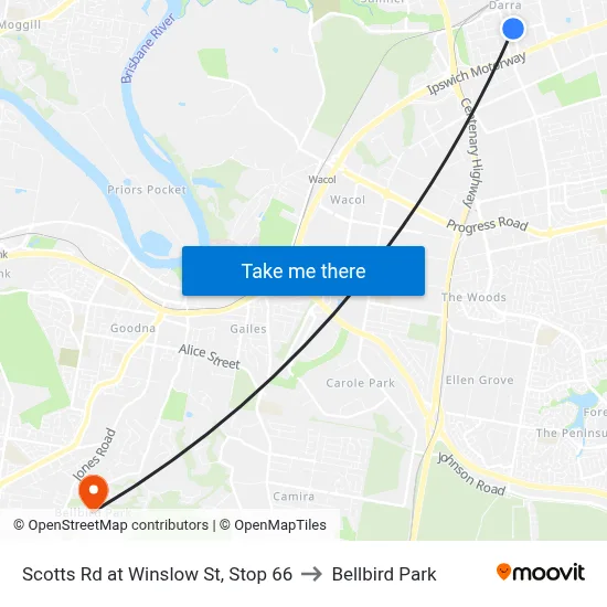 Scotts Rd at Winslow St, Stop 66 to Bellbird Park map