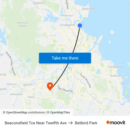 Beaconsfield Tce Near Twelfth Ave to Bellbird Park map