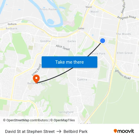David St at Stephen Street to Bellbird Park map