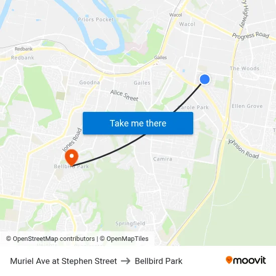 Muriel Ave at Stephen Street to Bellbird Park map
