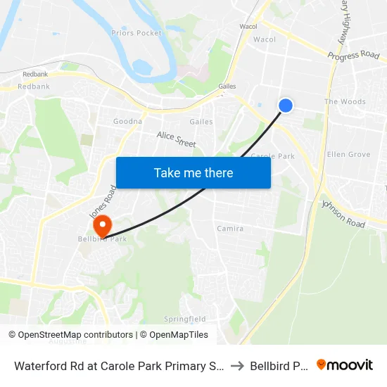 Waterford Rd at Carole Park Primary School to Bellbird Park map