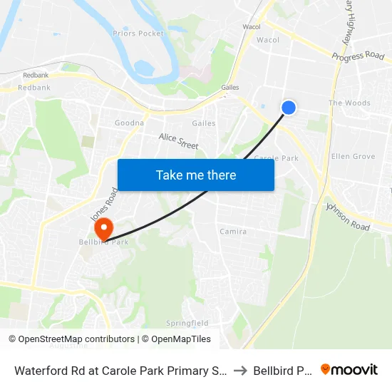 Waterford Rd at Carole Park Primary School to Bellbird Park map