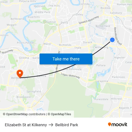 Elizabeth St at Kilkenny to Bellbird Park map