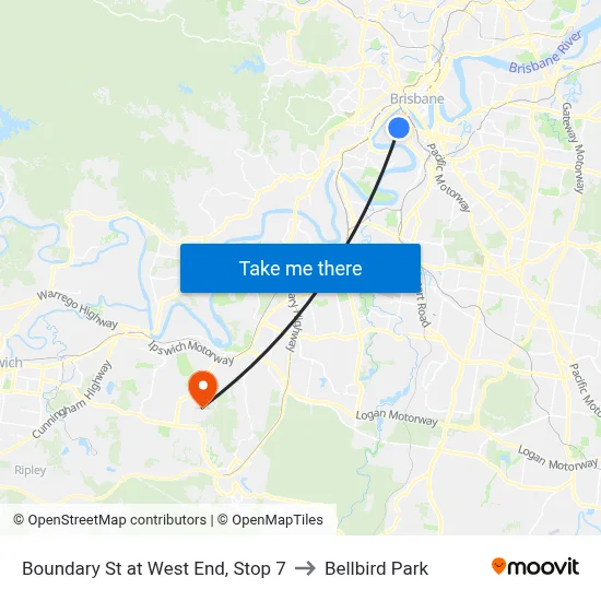 Boundary St at West End, Stop 7 to Bellbird Park map