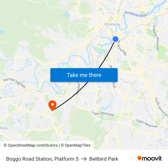 Boggo Road Station, Platform 5 to Bellbird Park map