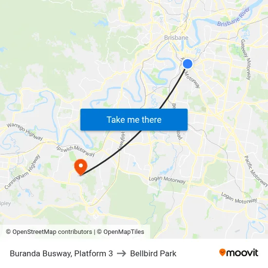 Buranda Busway, Platform 3 to Bellbird Park map