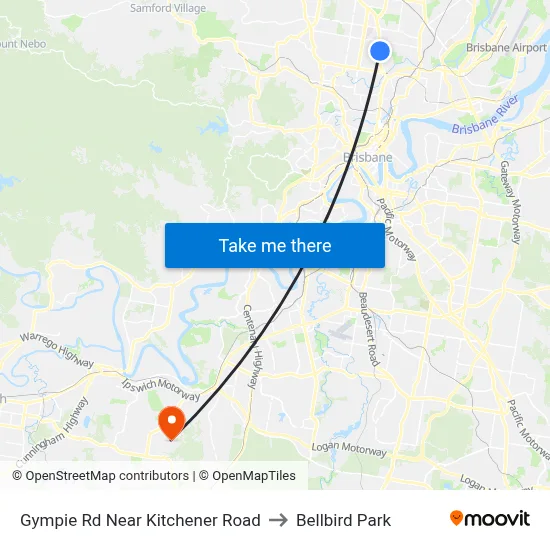 Gympie Rd Near Kitchener Road to Bellbird Park map