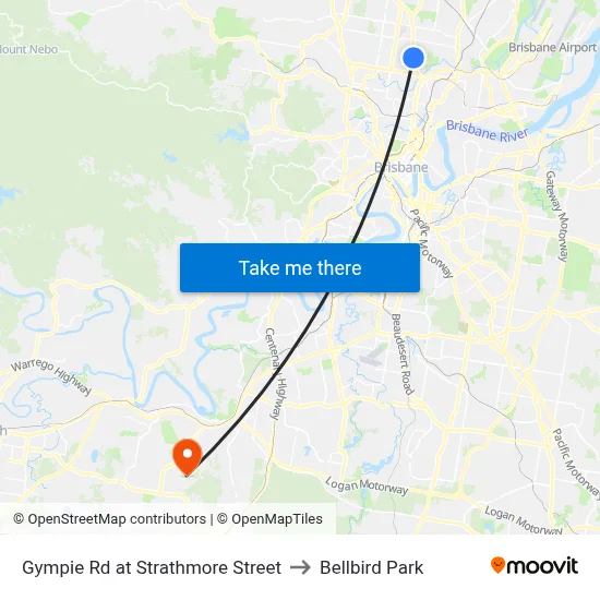 Gympie Rd at Strathmore Street to Bellbird Park map