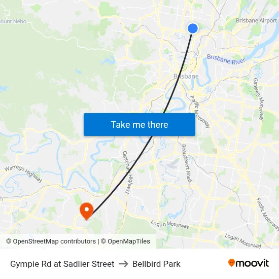 Gympie Rd at Sadlier Street to Bellbird Park map
