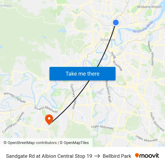 Sandgate Rd at Albion Central Stop 19 to Bellbird Park map