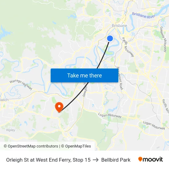 Orleigh St at West End Ferry, Stop 15 to Bellbird Park map
