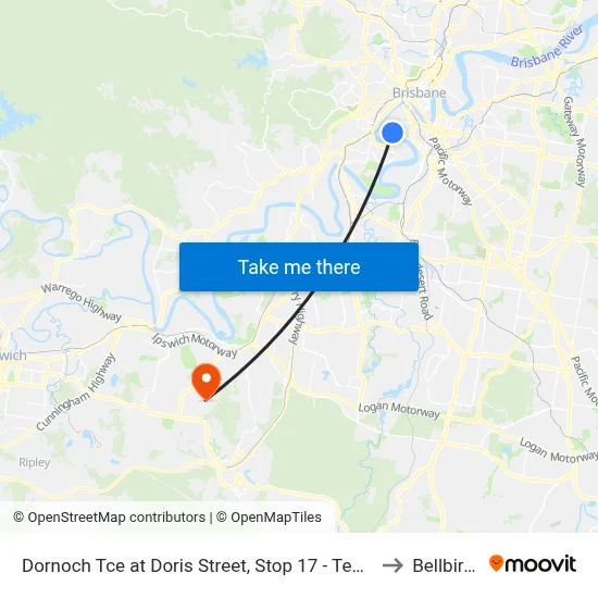 Dornoch Tce at Doris Street, Stop 17 - Temp Closure From 13 July to Bellbird Park map