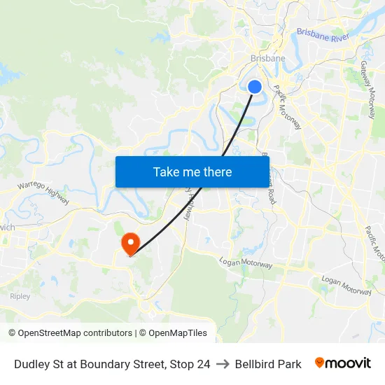 Dudley St at Boundary Street, Stop 24 to Bellbird Park map