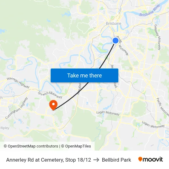 Annerley Rd at Cemetery, Stop 18/12 to Bellbird Park map