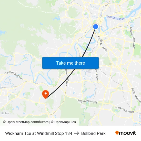 Wickham Tce at Windmill Stop 134 to Bellbird Park map