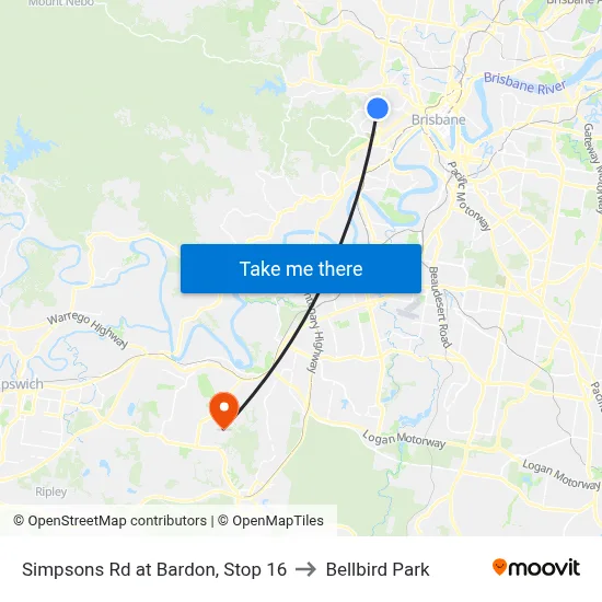 Simpsons Rd at Bardon, Stop 16 to Bellbird Park map