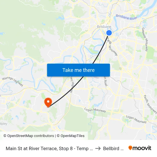 Main St at River Terrace, Stop 8 - Temp Location to Bellbird Park map