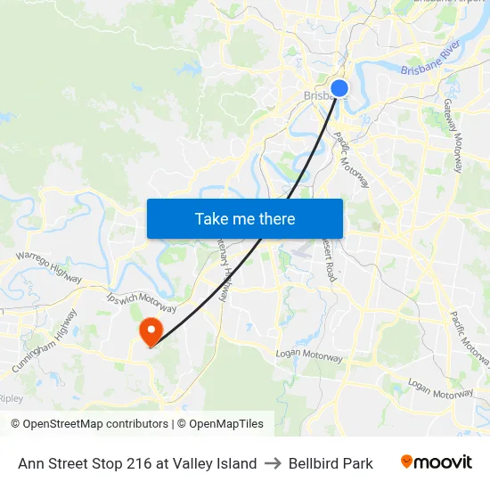 Ann Street Stop 216 at Valley Island to Bellbird Park map