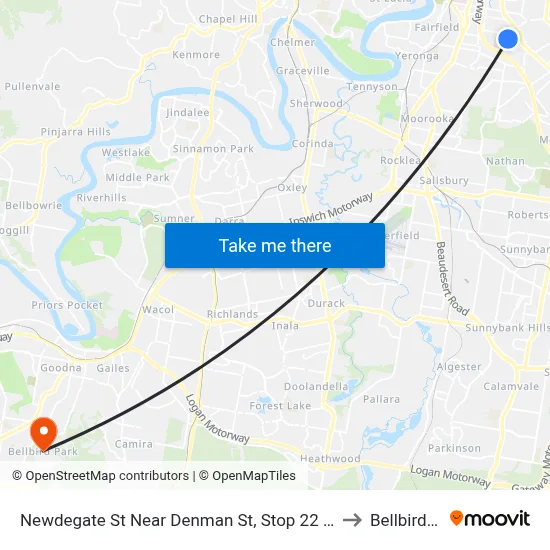 Newdegate St Near Denman St, Stop 22 - Temp Closure to Bellbird Park map