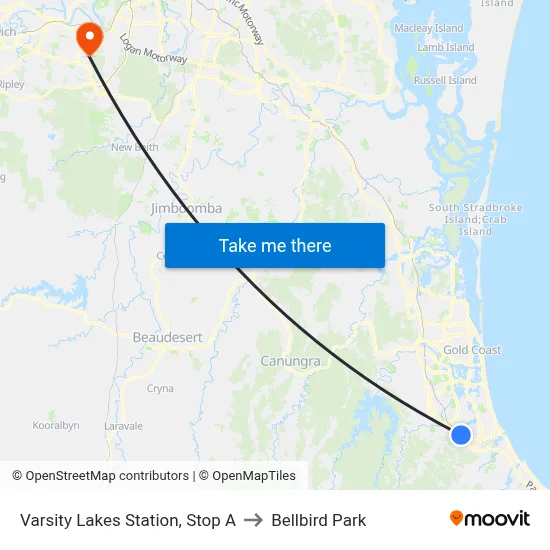Varsity Lakes Station, Stop A to Bellbird Park map