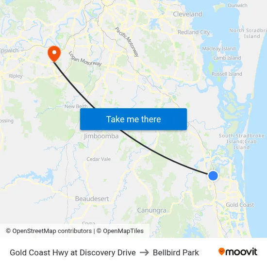 Gold Coast Hwy at Discovery Drive to Bellbird Park map