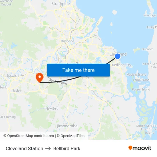 Cleveland Station to Bellbird Park map