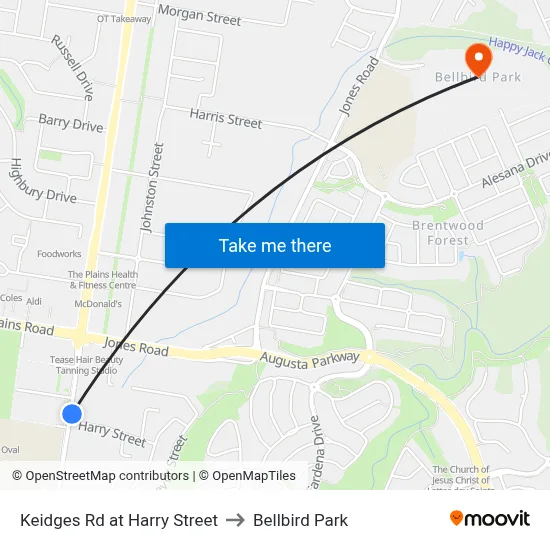 Keidges Rd at Harry Street to Bellbird Park map
