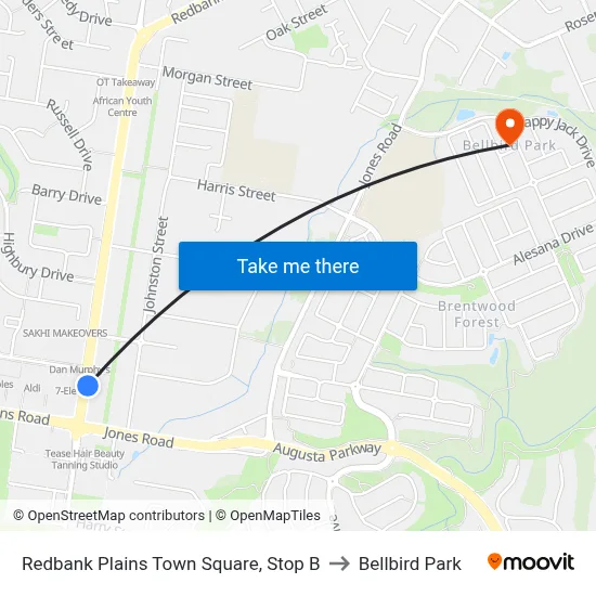 Redbank Plains Town Square, Stop B to Bellbird Park map