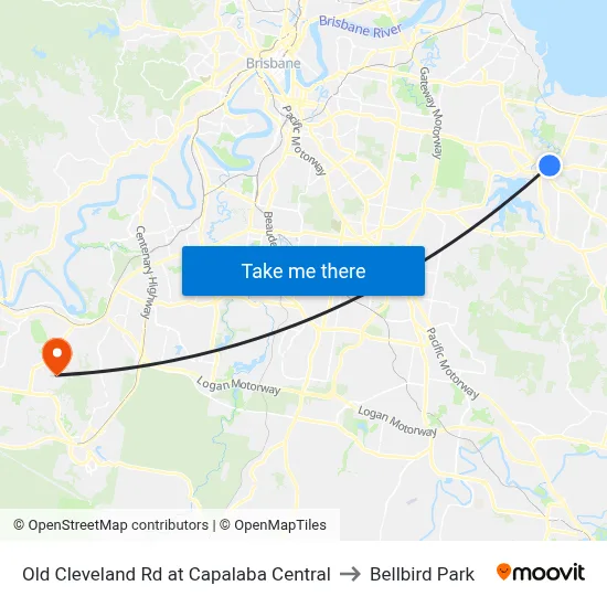 Old Cleveland Rd at Capalaba Central to Bellbird Park map