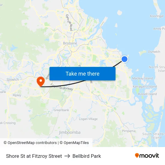 Shore St at Fitzroy Street to Bellbird Park map
