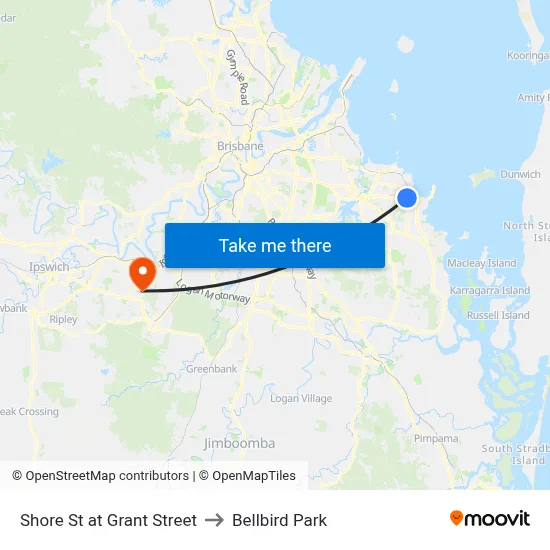 Shore St at Grant Street to Bellbird Park map