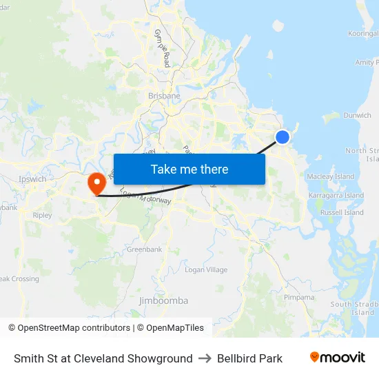 Smith St at Cleveland Showground to Bellbird Park map
