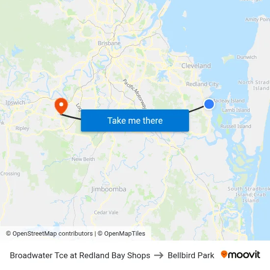 Broadwater Tce at Redland Bay Shops to Bellbird Park map