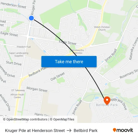 Kruger Pde at Henderson Street to Bellbird Park map